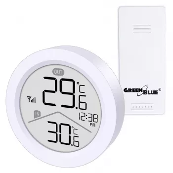 Estação meteorológica sem fios GreenBlue, temperatura IN/OUT, relógio, °C/°F selecionável, alcance até 60 m, GB162