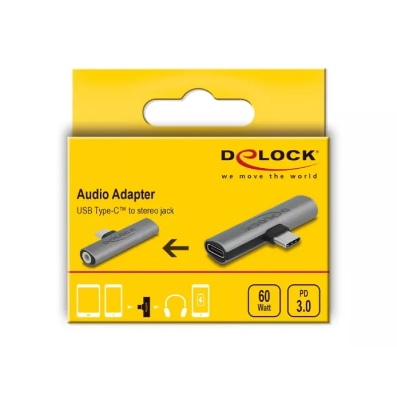 Adaptador de cabo DeLOCK 64186 USB Type-C para USB Type-C + 3,5 mm cinzento