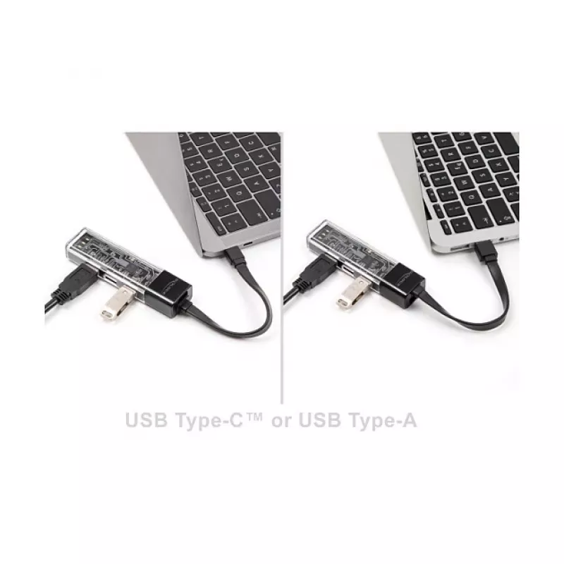 Hub USB 3.2 Gen 1 (3.1 Gen 1) DELOCK 4 portas com host Type-A + Type-C (5000 Mbit/s) preto/transparente
