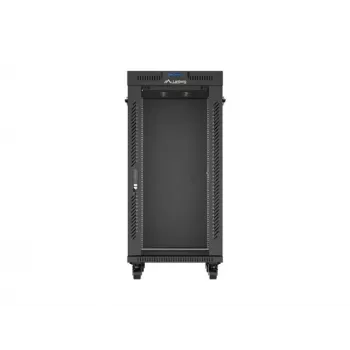 Armário de rede LANBERG 19 polegadas 24HE 600x800 mm preto com porta de vidro e recorte para LCD (flat Pack) v2