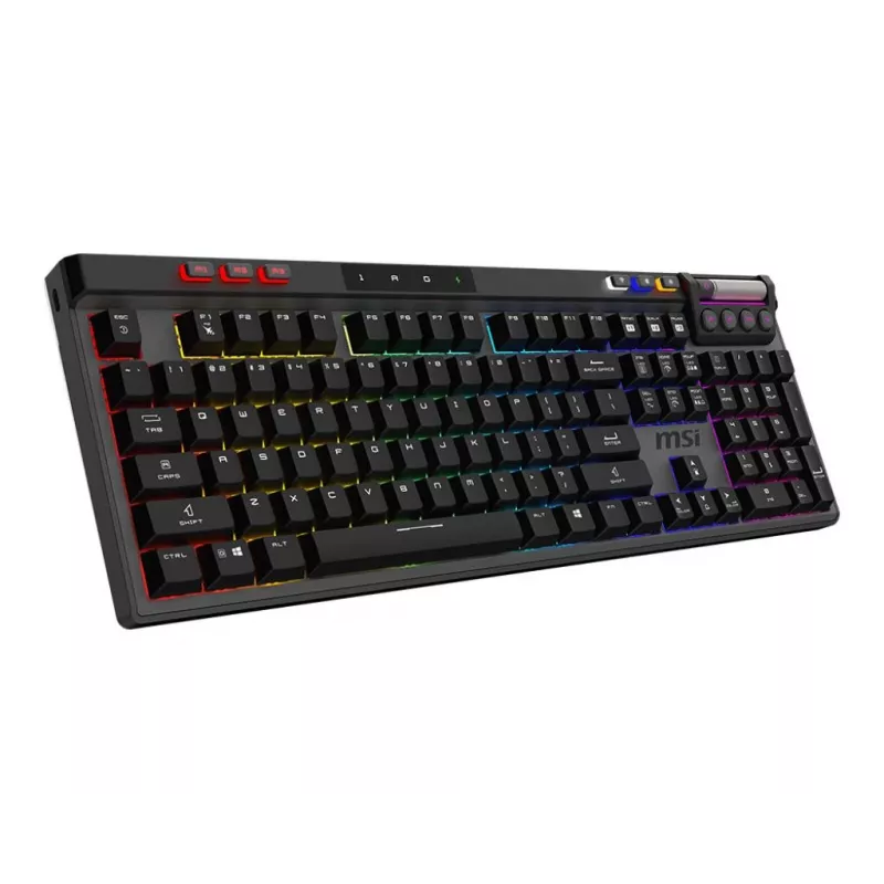 Teclado gaming mecânico MSI Strike Pro W Silent layout US iluminação RGB, com fios, interruptores táteis Silent