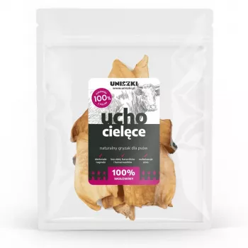 Snacks para cães UNISZKI orelha de vitela — artigo de mastigar monocomponente de carne de vitela, 10 unid., higiene dentária, sem glúten e sem açúcar