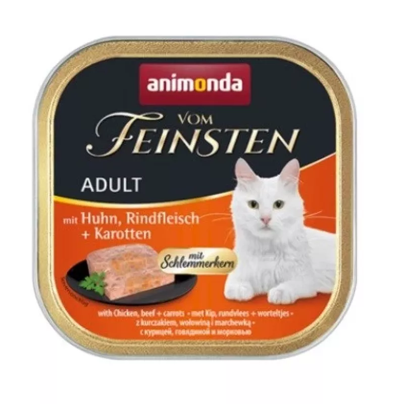 ANIMONDA Vom Feinsten Adult Frango, Vaca e Cenouras - Alimento húmido para gatos - 100 g