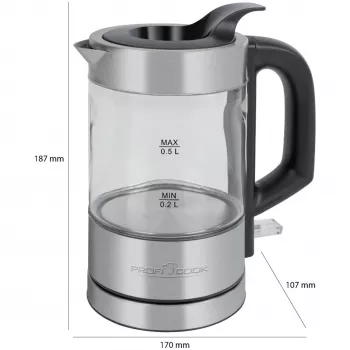 Chaleira ProfiCook PC-WKS 1228 G 0,5 L 1100 W aço inoxidável, transparente