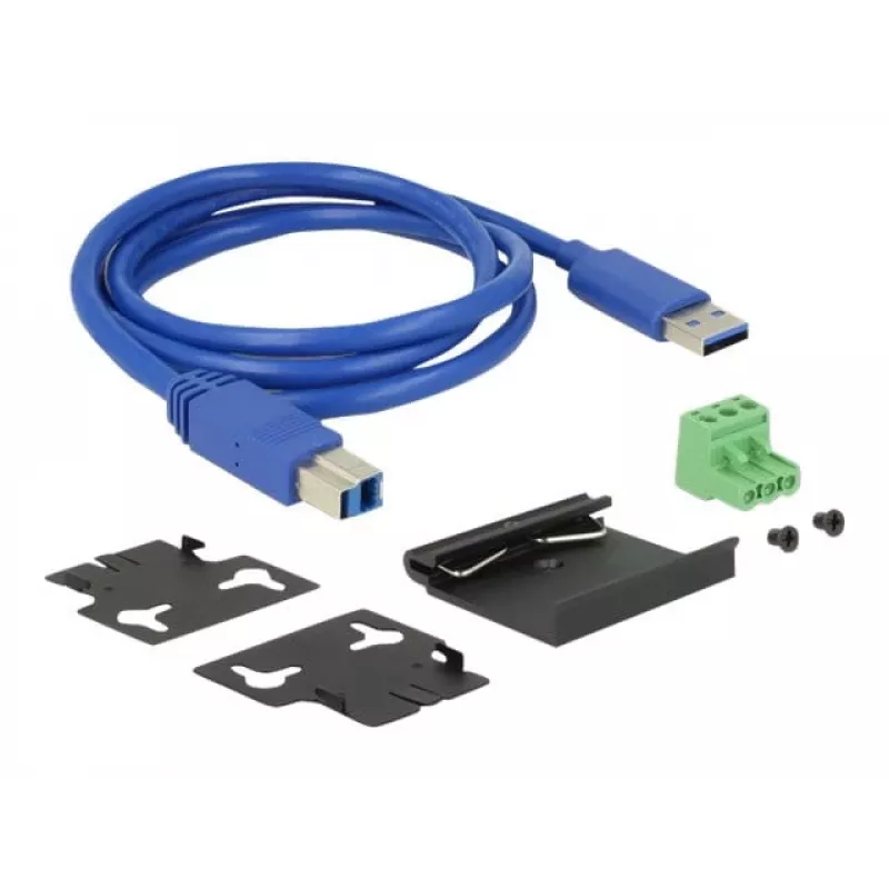 Delock 63309 hub USB industrial externo, 4 x USB 3.0 Type-A, proteção ESD de 15 kV, caixa metálica, montável na parede