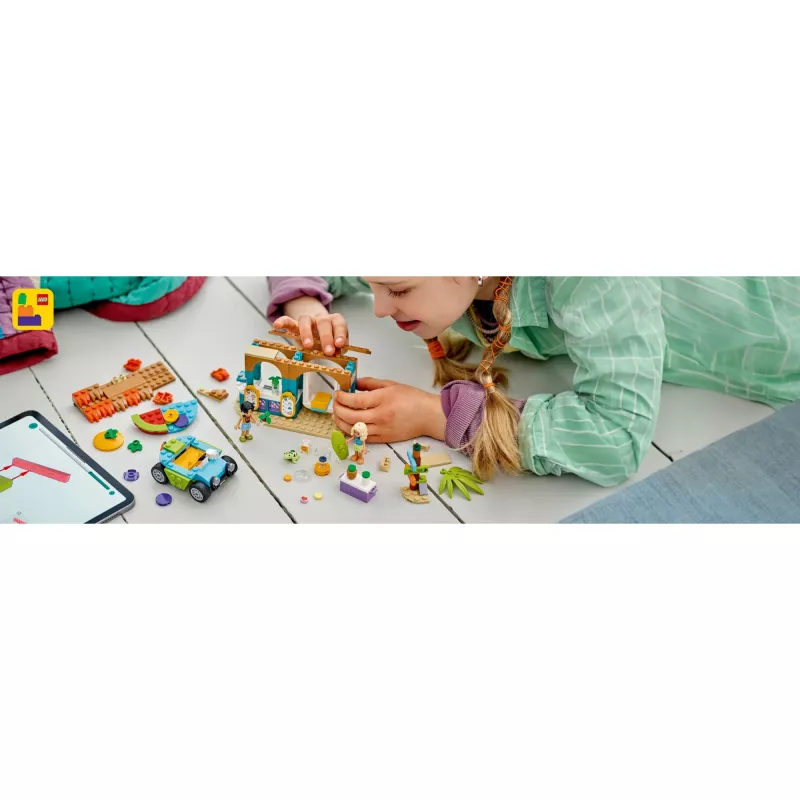 LEGO Friends Quiosque de Smoothies da Praia Conjunto de brincar para crianças com comida de brinquedo, ideia de presente para meninas e meninos a partir dos 6 anos, com 2 minifiguras, uma figura de tartaruga e um