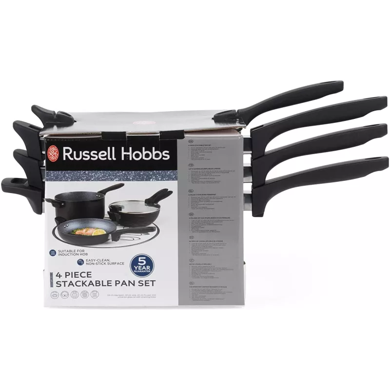 Conjunto de panelas Russell Hobbs RH01840EU7 – 4 peças empilháveis, marmorizado metálico