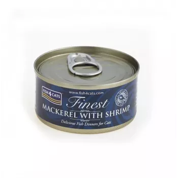 Comida húmida para gatos FISH4DOGS Cavala com Camarão 70 g — gatos adultos, sabor a peixe, lata, sem glúten