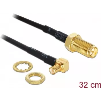 DeLOCK 88472 cabo de antena, RP-SMA fêmea bulkhead para MCX macho 90 graus, 32 cm, preto