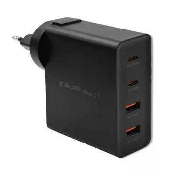 Carregador Qoltec GaN POWER PRO | 2xUSB-C | 2xUSB | 130W | 5-20V | 1.5-5A | XP | preto