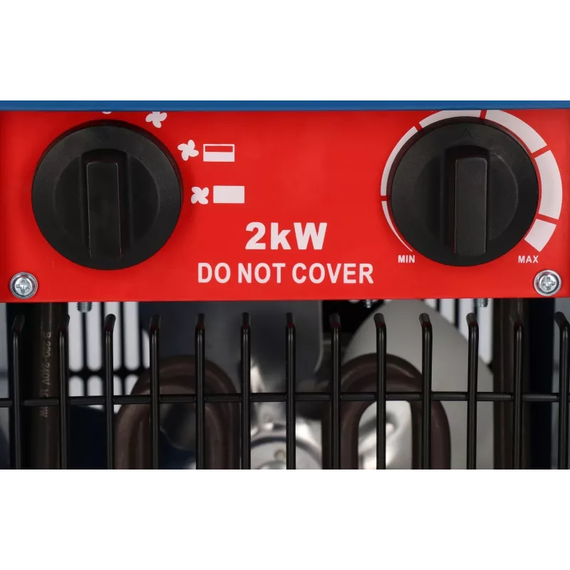 Aquecedor elétrico com ventilador BLAUPUNKT EH7010 – 2000 W, elemento em aço inoxidável, IPX4, instalação no chão, para até 22 m², preto/azul/vermelho