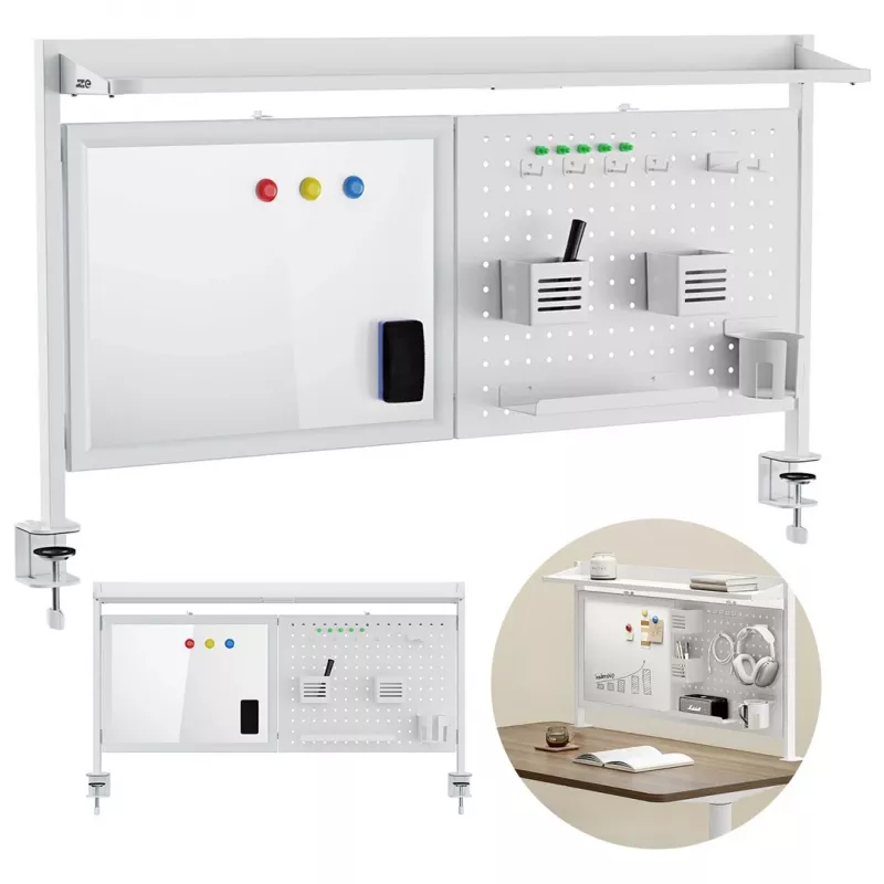Divisória de secretária ergo office ER-301 W – proteção visual em aço com 1116 mm de largura com quadro magnético, branco, carga máx. 10 kg