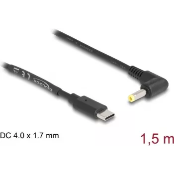 Cabo de alimentação USB Type-C DeLOCK para ficha DC 4,0 x 1,7 mm, angular, 1,5 m