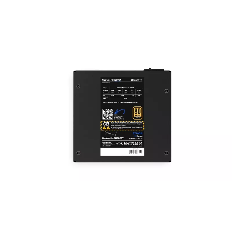 Fonte de alimentação ENDORFY Supremo FM6 850 W, 24-Pin-ATX, totalmente modular, 80 PLUS Gold, ventoinha de 120 mm, preto
