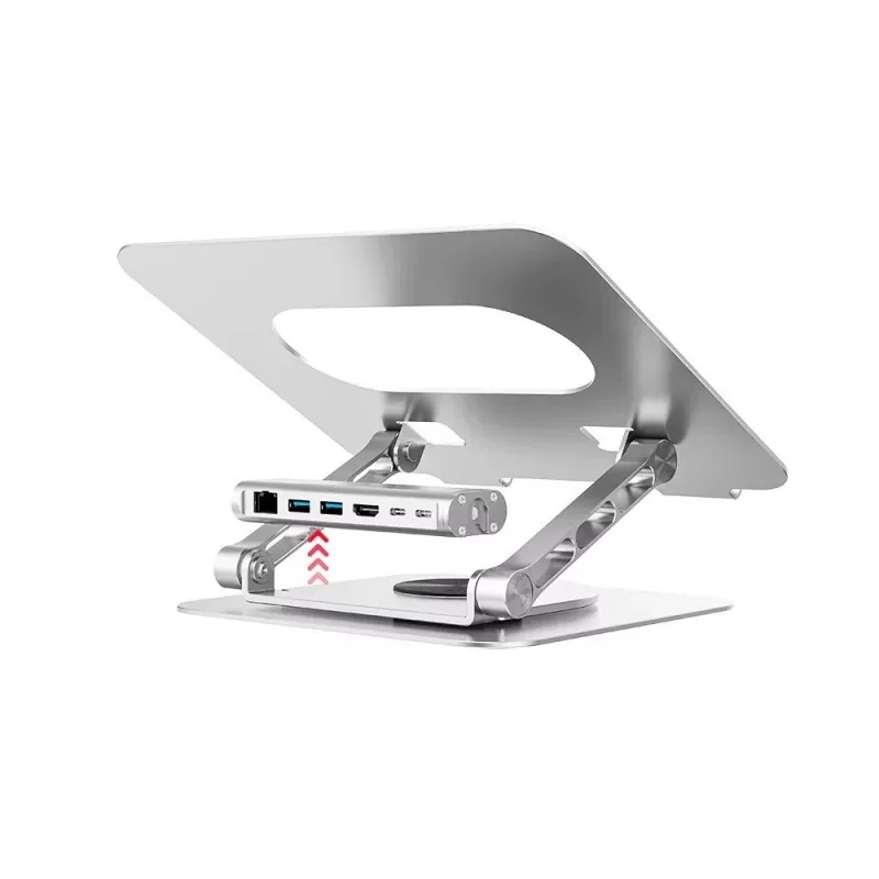 Suporte para portátil Unitek D1109B01 — suporte ajustável em alumínio com USB-C HDMI 4K PD 100W removível, 2x USB-A, RJ-45, para até 17 polegadas