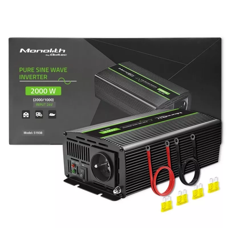 Inversor para automóvel Qoltec Monolith 2000 W preto 24 V