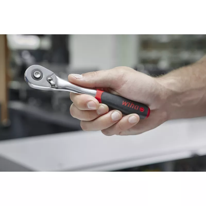 Catraca reversível Wiha 3/8 botão de pressão e retenção de esferas preto/vermelho (45625)