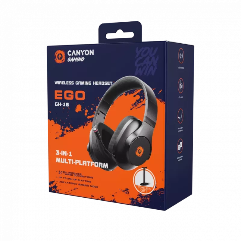 Headset CANYON EGO GH-16 3em1 2.4Ghz+BT preto