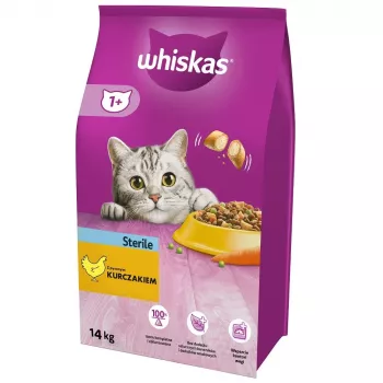 Ração seca para gatos Whiskas Adult Chicken 14 kg — para gatos esterilizados/castrados, adultos, todas as raças