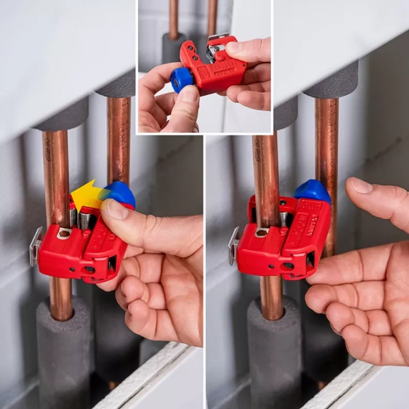 Corta-tubos Knipex TubiX S 3–30 mm, ferramenta de corte compacta para tubos metálicos e plásticos