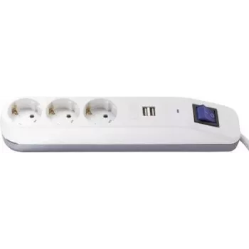 Régua de tomadas REV ICE 3 tomadas com portas USB e interruptor, cabo de 1,4 m, branco