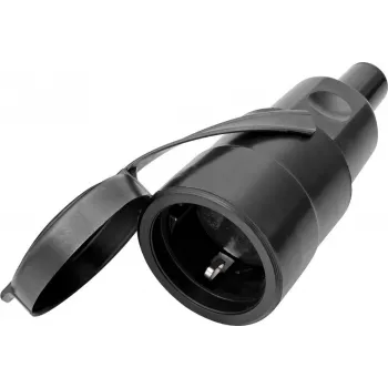 Conector fêmea de rede Bachmann conector fêmea de borracha maciça CEE7/3 com tampa removível, certificado VDE, IP44, preto