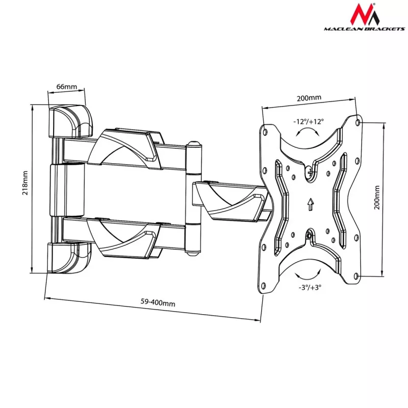 Suporte de parede para TV MACLEAN MC-742 para 42 polegadas (106,7 cm), inclinável -12°/+12°, VESA 75x75–200x200, carga máx. 30 kg, preto