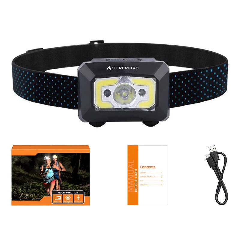 Lanterna de cabeça Superfire X30, 340 lm, USB, 5 modos, 130 m