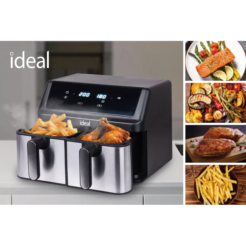 Fritadeira sem gordura IDEAL, dupla horizontal 9L, 8 funções - incluindo desidratação de alimentos