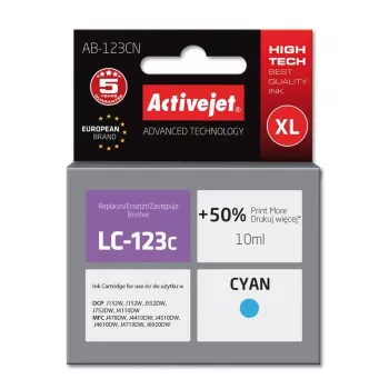 Tinta Activejet AB-123CN (substituto para Brother LC123C/121C; Supreme; 10 ml; ciano)