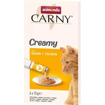 Petiscos húmidos para gatos animonda Carny frango com taurina saqueta 6 x 15 g, pasta de carne, 87% humidade