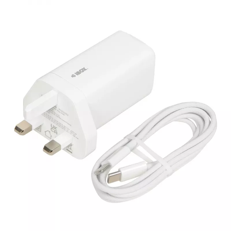 iBOX C-65 branco, carregador universal GaN 65W ficha UK
