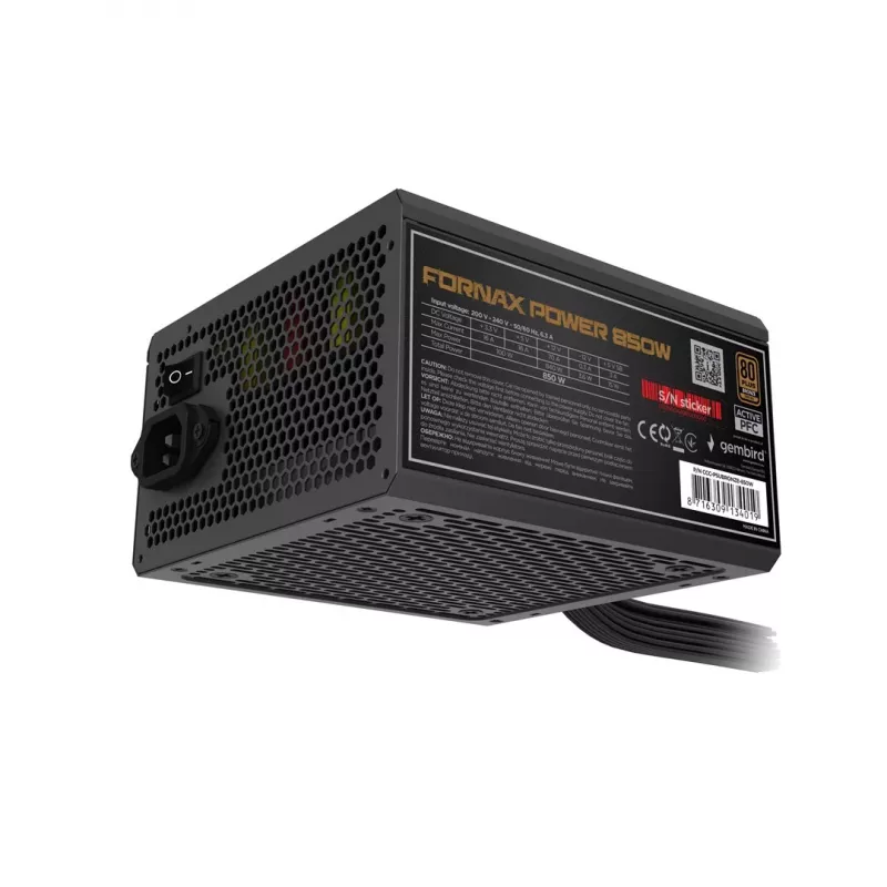 Gembird CCC-PSUBRONZE-850W fonte de alimentação Fornax Power 850W PFC ativo ventoinha 12cm 80+Bronze caixa colorida