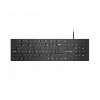Teclado multimédia fino com fios NATEC HERRING — preto, layout low-profile, teclas multimédia