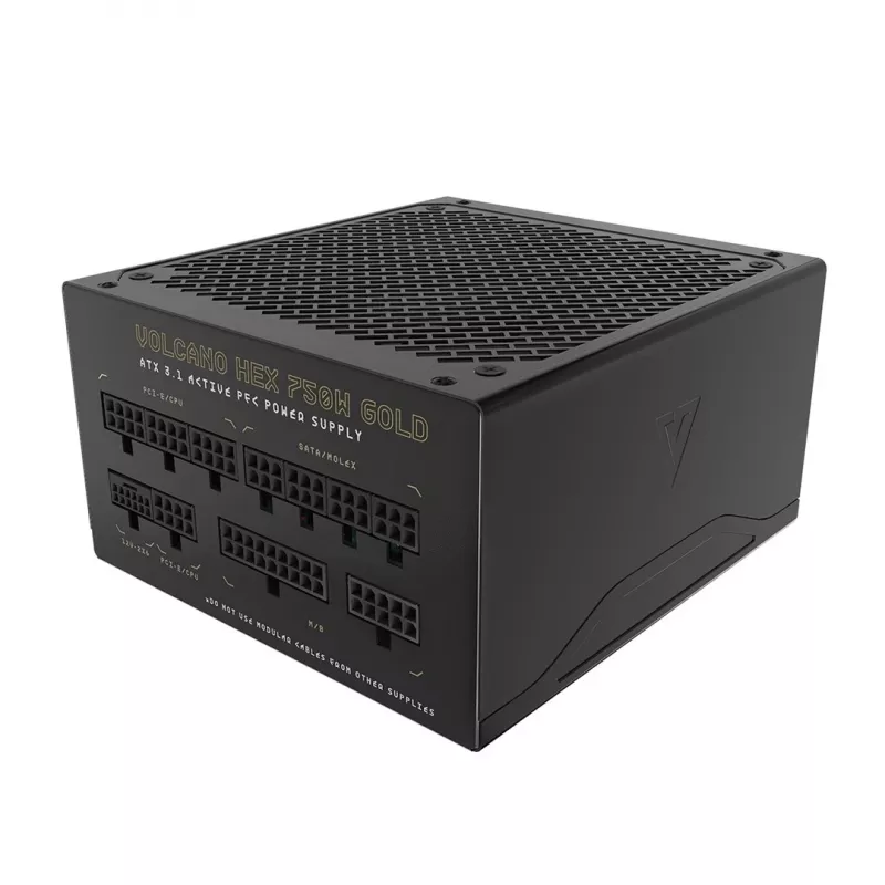 Fonte de alimentação MODECOM VOLCANO HEX GOLD 750W, 80 PLUS Gold, ATX 3.1, modular, ventoinha de 14 cm