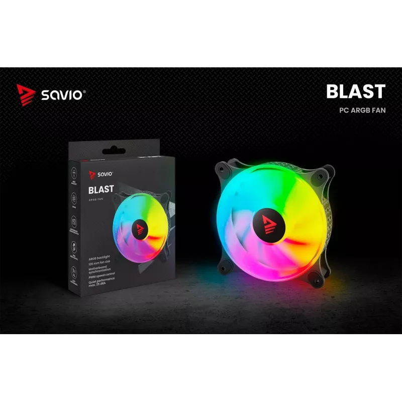 Ventoinha de caixa SAVIO Blast 120mm ARGB PWM - Preto