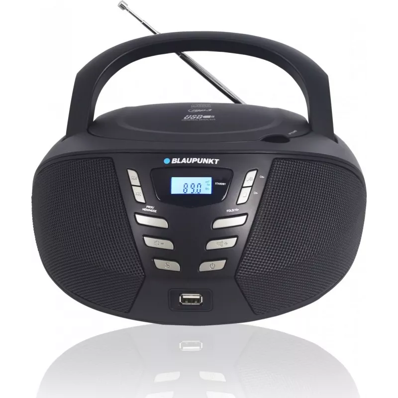 Blaupunkt BB7BK leitor de CD portátil boombox, rádio FM PLL, CD/MP3, USB, AUX, 2,4 W, preto
