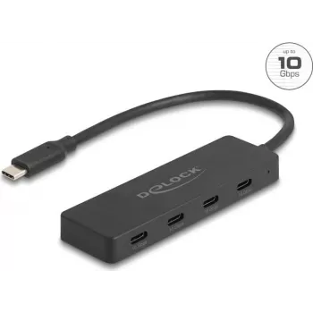 Hub USB Type-C DELOCK 64322 — 4× conectores USB-A, 10 Gbit/s, preto