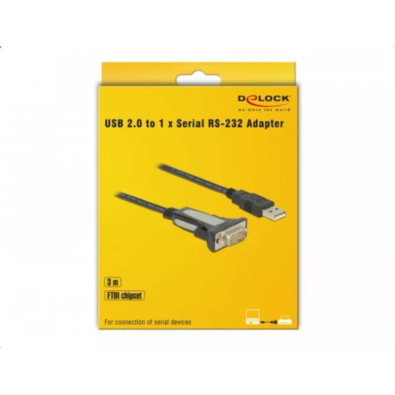 Adaptador DELOCK USB 2.0 Type-A para 1 x Série RS-232 DB9 3 m