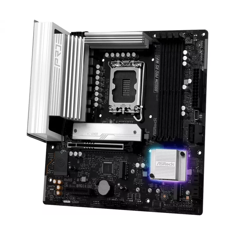 Placa-mãe ASRock B860M Pro RS WiFi — Intel B860, LGA 1851, micro ATX, DDR5, 4 DIMM, 3x M.2, 2.5Gb LAN, Wi‑Fi, Bluetooth