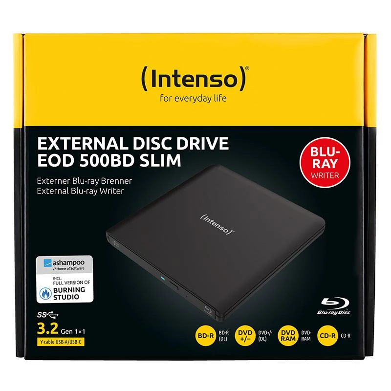 Intenso EOD 500BD Slim gravador Blu-ray externo, USB 3.2 Gen 1, preto