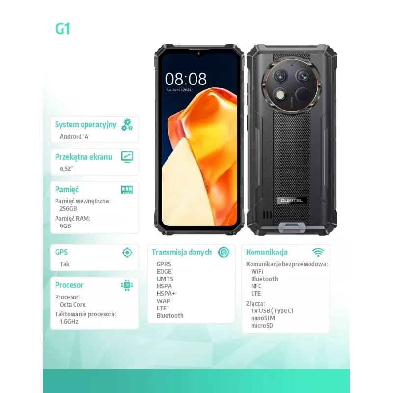 Smartphone Oukitel G1 6,52 polegadas 6GB/256GB preto