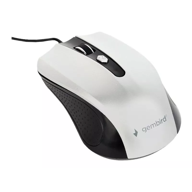 Rato ótico com fios ambidestro GEMBIRD MUS-4B-01-BS, USB Type-A, 1200 DPI, 4 botões, preto/prateado