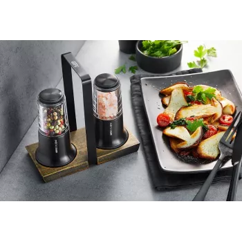 Conjunto de saleiro e pimenteiro GEFU X-plosion 11 cm preto — moinhos de mesa manuais, mecanismo de cerâmica