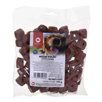 Petiscos para cães MACED Meat Discs com vaca 500 g – snack de alimento complementar, 12 % de proteína, 8 % de gordura, 20 % de humidade