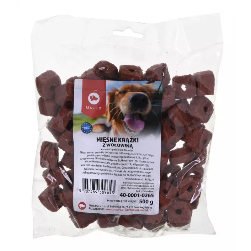 MACED discos de carne com vaca, petisco para cães, 500 g