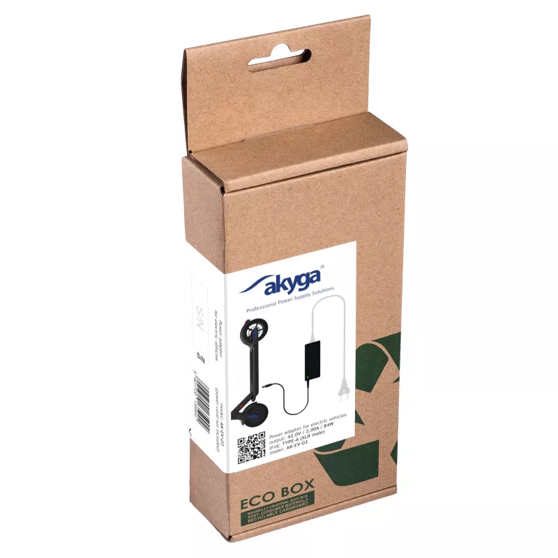 Carregador Akyga AK-EV-03 para e-bikes e trotinetes elétricas com bateria de 36 V, 42 V / 2 A, 84 W, ficha XLR 3 pinos, 1 m
