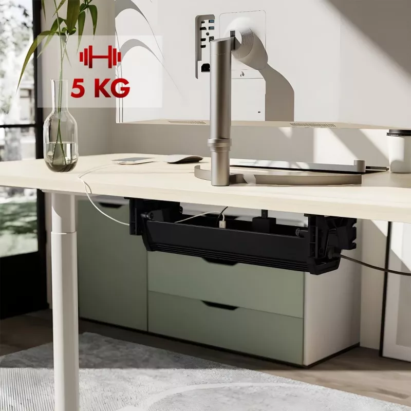 Calha para cabos para secretária MACLEAN MC-106B — preto, ABS, carga máxima 5 kg