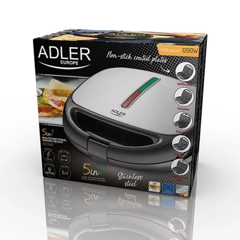 Máquina de sandes Adler AD 3040 1200 W preto, cinzento