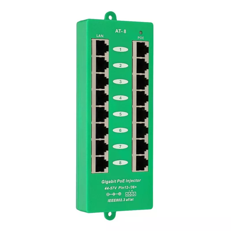 Injetor PoE Gigabit Extralink 8 portas ativo, 8 portas Gigabit 802.3at/af, Mode A
